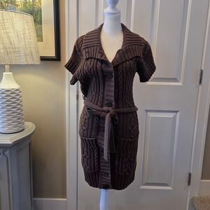 Sweater Coat Women's Size S Short Sleeve Long Length Belted